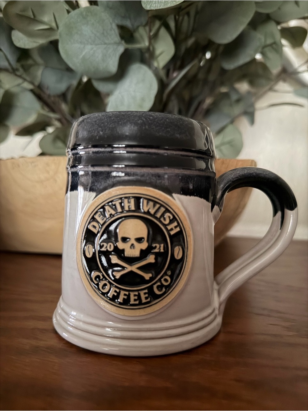 2021 Death Wish Coffee Co. Ceramic Mug in Black and Cream